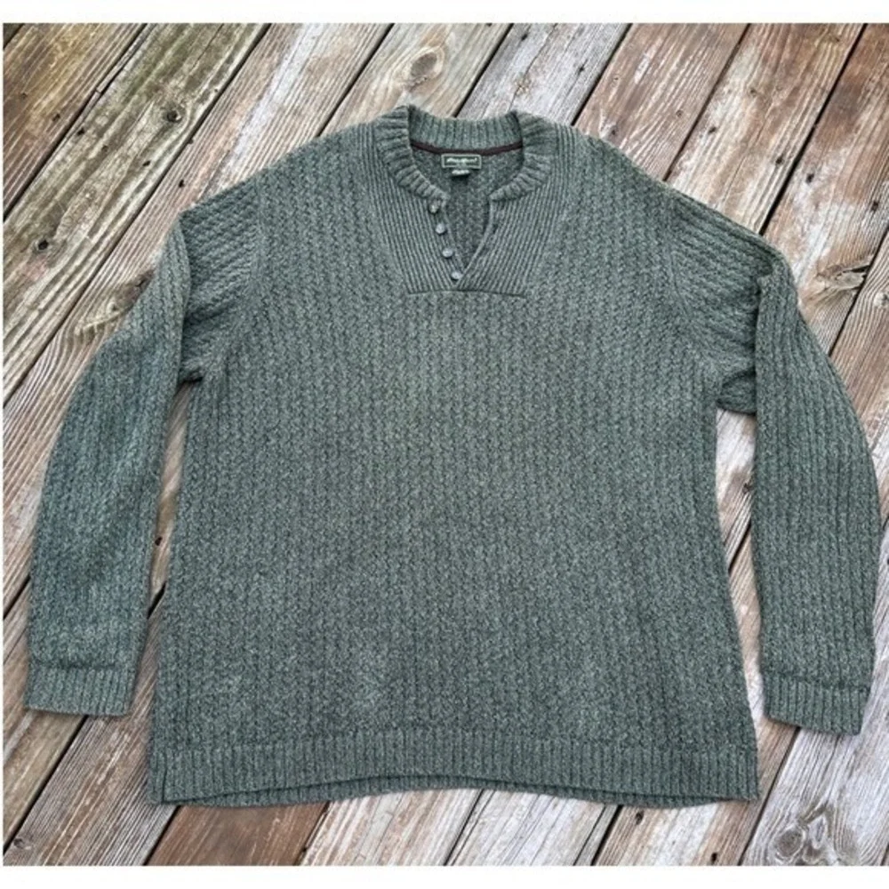 Eddie Bauer Men's Tall Cotton Henley Half Button Pullover Sweater